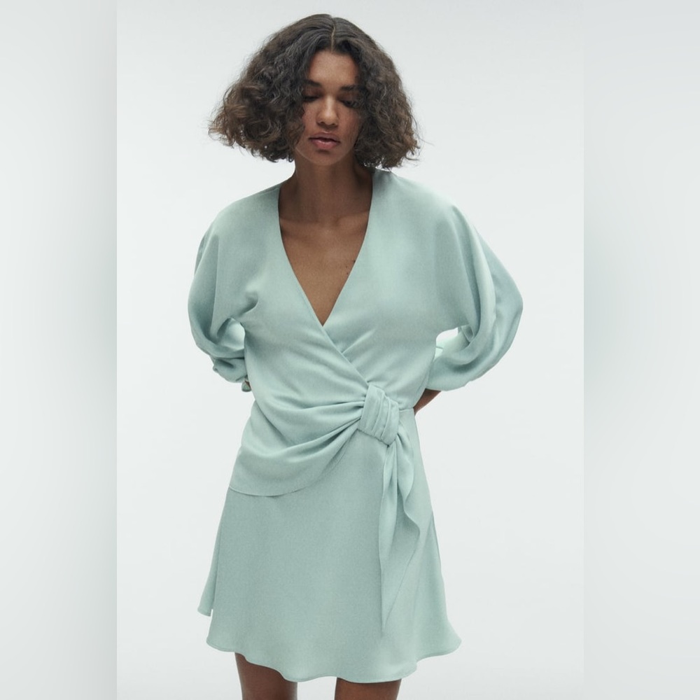 Zara Knotted Mini Dress in Sea Color
